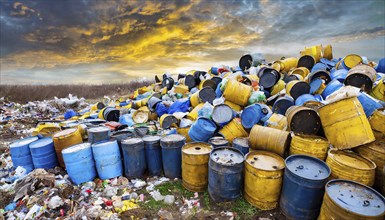 Symbolism, barrels of industrial waste on a rubbish dump, AI-generated, AI-generated, AI generated