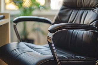 Close up of office chair with armrest. KI generiert, generiert, AI generated