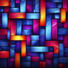 Abstract background composed of overlapping rectangles in various shades of vibrant colors, AI