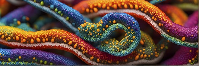 Nano material inspired by gecko feet with intricate patterns and vibrant colors representing