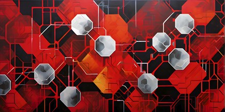 Abstract artwork illustrating blockchain technology with interconnected geometric shapes