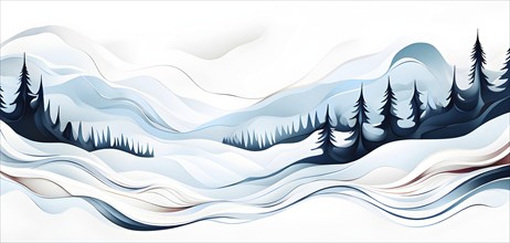 Christmas-themed abstract landscape with fluid, flowing lines representing snow-covered hills and