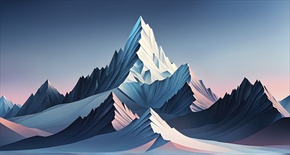 Abstract mountain range made of clean, geometric shapes with varying tones of grey and white, AI