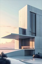 Minimalist architectural composition of modern buildings, with clean angles, rendered in geometric