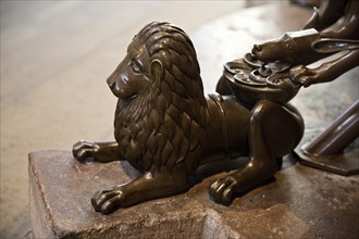 Bronze lion figure at the foot of the seven-armed candelabrum, Braunschweig Cathedral, Cathedral