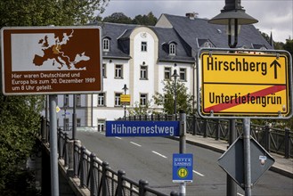 Former German-German border area between Thuringia and Bavaria. Tourist information board showing