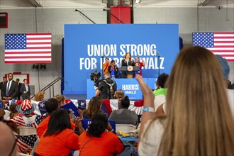 Detroit, Michigan, USA, 2 September 2024, Presidential candidate Kamala Harris campaigns at a Labor