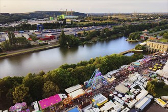 View from above of the Cranger Kirmes and the Rhine-Herne Canal with the Hoheward spoil tip, Herne,