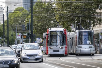 Local transport, Rheinbahn trams, on Graf-Adolf-Straße, North Rhine-Westphalia, Germany, Europe