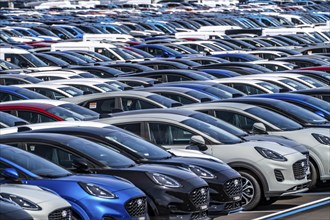 Storage area for new cars in the port of Vlissingen-Oost, vehicles are temporarily stored on over