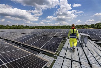 Germany's largest floating solar power plant on the Silbersee III, a quarry pond no longer used for