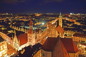 Europe, Germany, Bavaria, Munich, View from St Peter's, Marienplatz, Christmas, View of Old Town