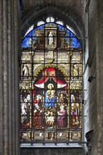 Gothic St. Nicholas Church, Stained-glass window, Ghent, Flanders, Belgium, Europe