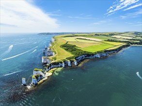 White Cliffs of Old Harry Rocks Jurassic Coast from a drone, Dorset Coast, Poole, England, United