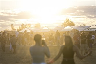 Festival visitors in the evening at the Highfield Festival on Friday, Störmthaler See, 16.08.2024