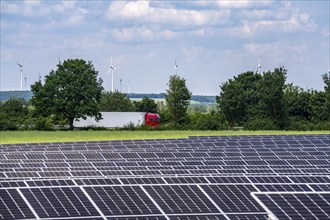 Photovoltaic system on the A44 motorway, north of Marsberg, Hochsauerlandkreis, North