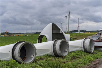 Repowering, dismantled Enercon E-58 wind turbine in a wind farm near Issum, 9 older wind turbines