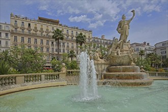 Fontaine de la Fédération built in 1890, palm trees and Grand Hotel, sculpture, fountain, fountain,