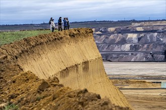 Garzweiler 2 open-cast lignite mine, people at the edge of the open-cast mine, near the hamlet of