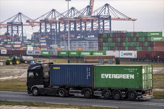 Goods train, container train, brings containers to Euromax Container Terminal, the seaport of