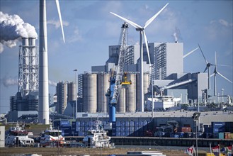 RWE coal-fired power plant Eemshavencentrale, in the seaport of Eemshaven, operator RWE Power, wind