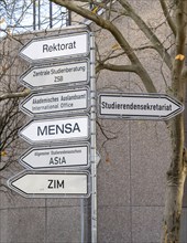 Signpost on a university campus, campus of the Bergische Uni in Wuppertal, North Rhine-Westphalia,