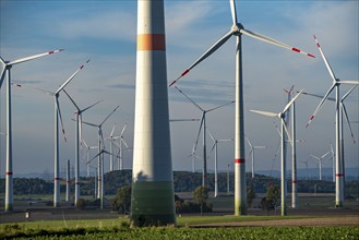 Wind farm near Bad Wünnenberg, Ostwestfalen Lippe, along the A44 motorway, North Rhine-Westphalia,