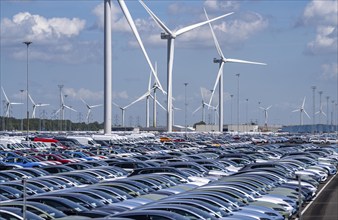 Storage area for new cars in the port of Vlissingen-Oost, vehicles are temporarily stored on over