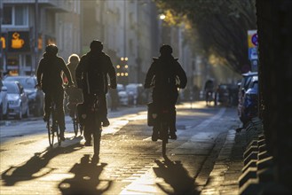 Cyclists in oblique sunlight in November, poor visibility, danger of glare, cycle lane, cyclists