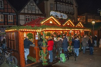 People at stalls at Christmas market in Celle, Lower Saxony, Germany, Europe