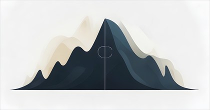 Minimalist illustration of an abstract mountain that cycles through day and night, symbolizing