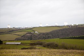 Satellite receiver dishes of GCHQ facility near Bude, Cornwall, England, United Kingdom, Europe