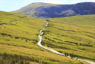 Upland landscape view towards summit, Mount Snowdon, Gwynedd, Snowdonia, north Wales, UK