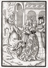 Der Tod kommt für die Königin Woodcut by Georg Scharffenberg after Hans Holbein the Younger from