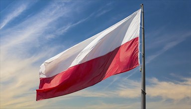 Flags, the national flag of Poland flutters in the wind