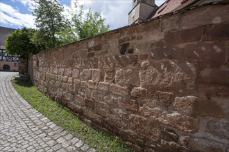 Old church wall around St Mary's Church, Kalbensteinberg, Middle Franconia, Bavaria, Germany,