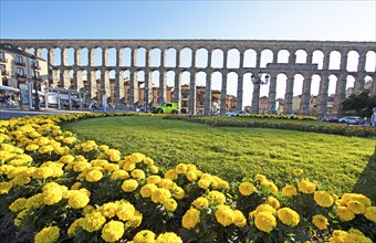 Roman aqueduct at the Plaza de Azoguejo, Segovia, province of Segovia, Castile and Leon, Spain,