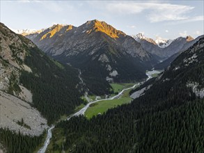 Aerial view, Green Mountain Valley, Chon Kyzyl Suu, Tien-Shan Mountains, Kyrgyzstan, Asia