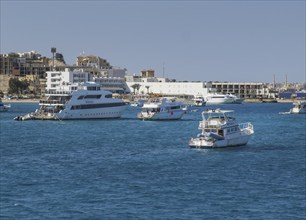 Yachts, excursion boats off Hurghada, Egypt, Africa