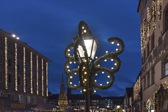 Decorated street lamp at the Christkindlesmarkt, Nuremberg, Middle Franconia, Bavaria, Germany,