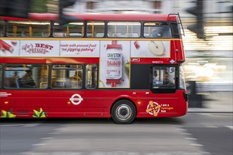 Red double-decker bus, wipe-clean image, Oxford Street, London, London region, England, United