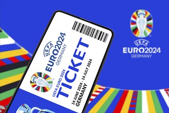 Ticket for UEFA euro 2024 Germany European Football Championship European Championship logo on a