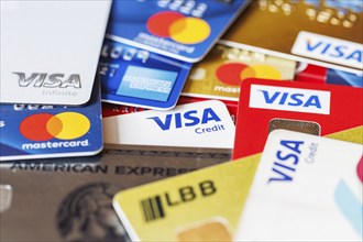 Credit cards from VISA, Mastercard and American Express in Stuttgart, Germany, Europe