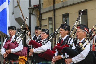 Bagpipe orchestra, Pipe concert, Sigmaringen, Baden-Württemberg, Germany, Europe