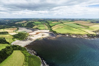 Cliffs over Mothecombe Beach and Red Cove from a drone, River Emme, Mothecombe, Plymouth, South