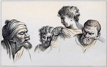 Heads from the cartoons at Hampton Court From The Works of Hogarth published London 1833, Historic,