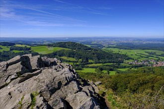 Rock at the summit, Milseburg, near Hofbieber, Kuppenrhön, Rhön, Hesse, Germany, Europe