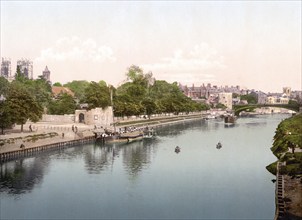 View from railway bridge, York, city in the north of England, Historical, digitally restored