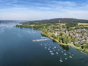 Aerial view of the municipality of Gaienhofen on the south side of the Höri peninsula with the