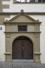 Entrance portal of the town hall, built from 1561 to 1563 in Renaissance style, Kaiserstr. 13,